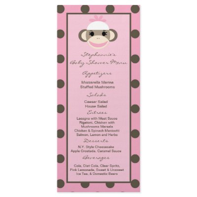 25 Menu Cards Pink Sock Monkey by AnnLeeDesigns