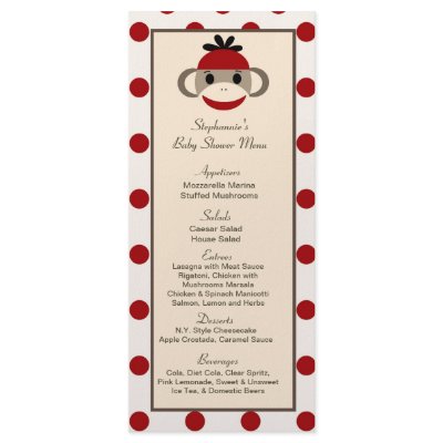 25 Menu Cards Red Sock Monkey by AnnLeeDesigns