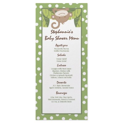 25 Menu Cards Safari Jungle Monkey Green by AnnLeeDesigns
