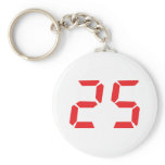 25 twenty-five red alarm clock digital number keychains
