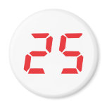 25 twenty-five red alarm clock digital number magnets