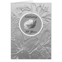 25th Anniversary Invitation -- Silver Flowers Cards