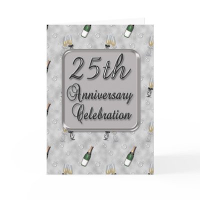 25th Wedding Anniversary Cards on 25th Wedding Anniversary Party Invitation With Champagne Bottles