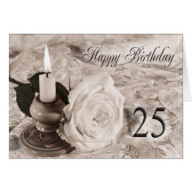 25th Birthday card with an antique rose