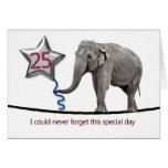 25th Birthday card with tightrope walking elephant
