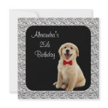 25th Birthday Golden Retriever & Silver Frame Personalized Invites