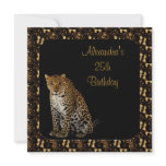 25th Birthday Leopard with Animal Print Frame Custom Announcements
