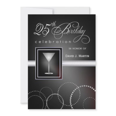 25th Birthday Party Invitations - Black and Silver by SquirrelHugger