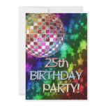 25th party with disco ball and rainbow of stars invitations