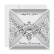 25th Wedding Anniversary Elegant Silver White Personalised Invitations