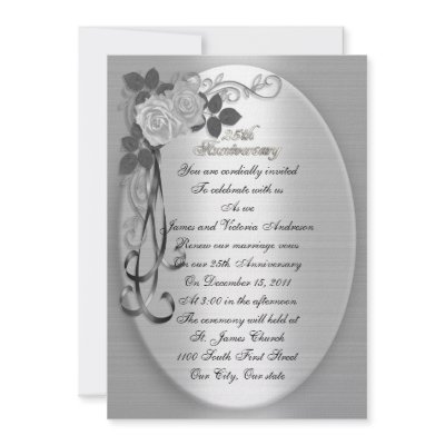 25th Wedding anniversary vow renewal White roses Invite by Irisangel