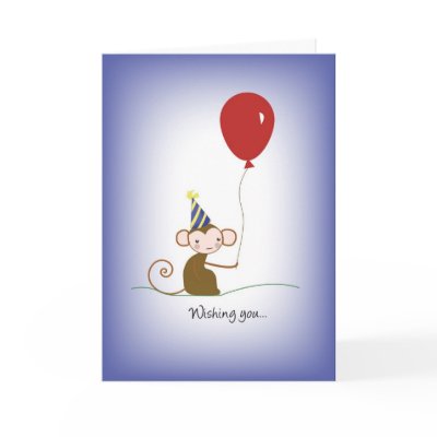 2638 Monkey & Balloon Birthday Greeting Cards by sandrarosecreations