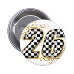 26 gold checkers flag number pinback buttons