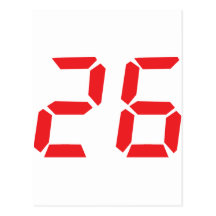 26 twenty-six red alarm clock digital number postcard