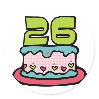26 Year Old Birthday Cake Round Stickers by Birthday_Bash