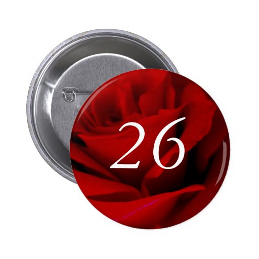 26th Birthday Red Rose Party Favour Pin Button