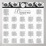 270 - 300 Guests Black Damask Seating Chart Print