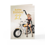 27th Birthday card with a motorbike girl