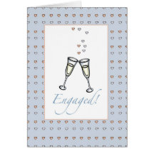 2841 Champagne Hearts Engagement Congratulations Greeting Cards