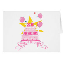 28 Year Old Birthday Cake Card