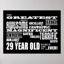 29th Birthday Party Greatest Twenty Nine Year Old Print