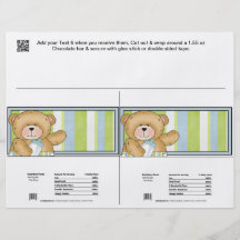 2 Baby Bear Shower Candy Bar Wrappers Party Favour Personalized Flyer