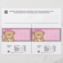 2 Baby Bear Shower Candy Bar Wrappers Party Favour Flyers