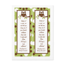 2 Book Marks Woodland Friends Owl Post Cards