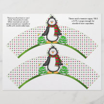 2 Christmas Penguin Personalised Cupcake Wrappers Flyer