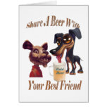2 dogs share a beer greeting card