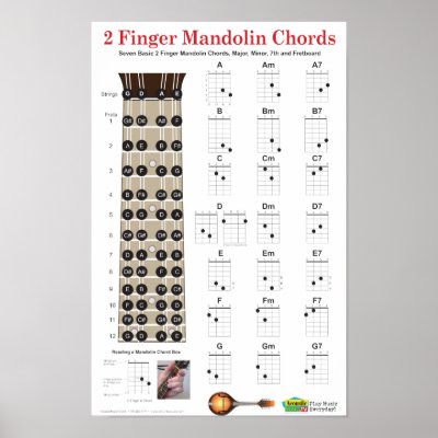 2 Finger Mandolin Chords and Fretboard Print by bjdesign