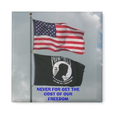 2 flages, NEVER FOR GET THE COST OF OUR FREEDOM Fridge Magnet by hootjb