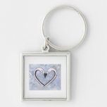 2 Flamingo kiss heart on blue Key Chain