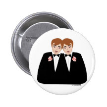 2 Grooms Brown Hair Pinback Button
