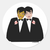 2 Grooms (Ethnic and Black-Haired) Round Sticker
