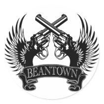 2 guns up Beantown Stickers