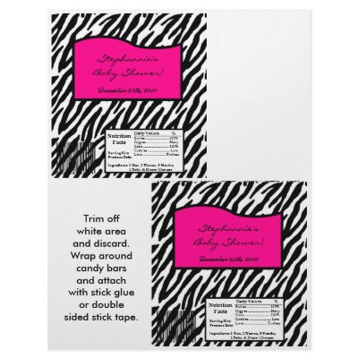 2 Hershey's Large Bar Wrapper Hot Pink Zebra Print by AnnLeeDesigns