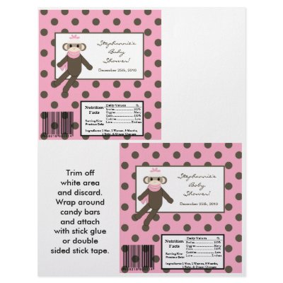 2 Hershey's Large Bar Wrapper Pink Sock Monkey by AnnLeeDesigns