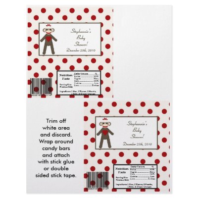 2 Hershey's Large Bar Wrapper Red Sock Monkey by AnnLeeDesigns