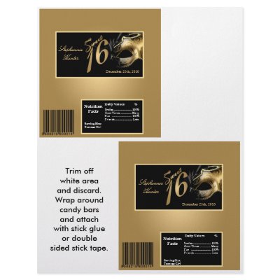 2 Hershey's Large Bar Wrapper Sweet 16 Gold by AnnLeeDesigns