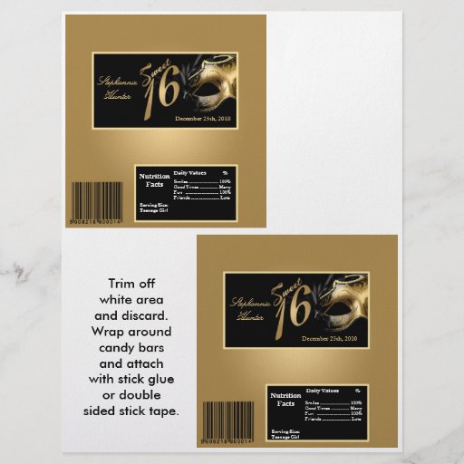 2 Hershey's Large Bar Wrapper Sweet 16 Gold Custom Flyer