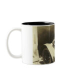 2 kids standing by antique car poster mugs