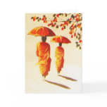 2 Laotian Buddhist Monks with Umbrellas Greeting Cards
