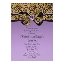 #2 Leopard Print Purple Jewels Diamonds Sweet 16 Personalized Invitation