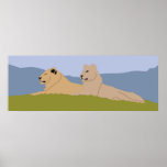 2 lions watching poster