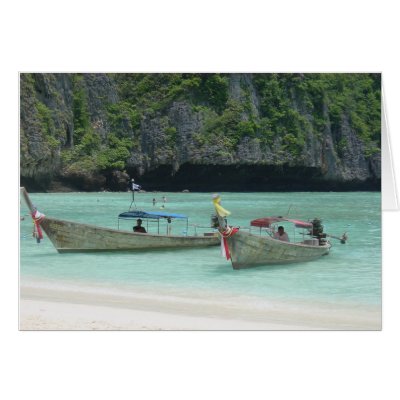 2 Longtail Boats - Phi Phi Islands, Thailand Greeting Cards by CliffBreslow