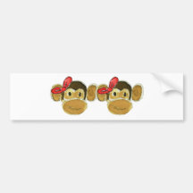 2 monkey heads red bows bumper sticker