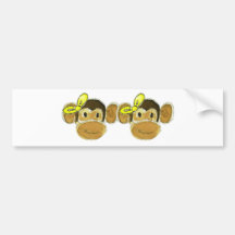 2 monkey heads yellow bows bumper sticker