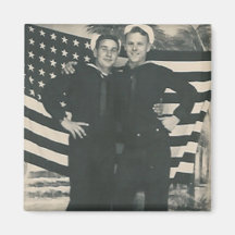 2 sailors front of flag magnet