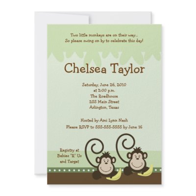 2 Silly Monkeys TWINS Jungle Monkey Baby Shower Custom Invitations by allpetscherished